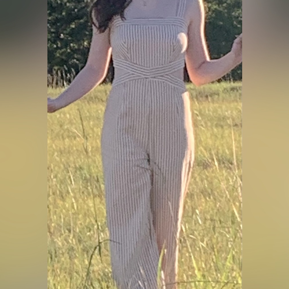 Altar'd State‎ Striped Tan/White Jumpsuit